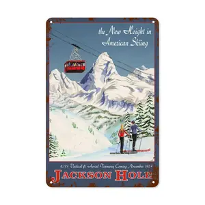 WSTKJW Jackson Hole Metal Sign Vintage American Skiing Decor 20cmx30cm Retro Tin Plaque for Home Kitchen Bar Patio Room Garage Artistic Ornaments