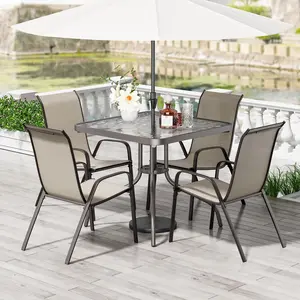 Arlopu Patio Dining Set 5 Pieces, All Weather Outdoor Furniture W/30"X 30" Table and 4 Stackable Textilene Chairs, Metal Table and Chairs for Patio, Lawn, Garden, Poolside, Backyard