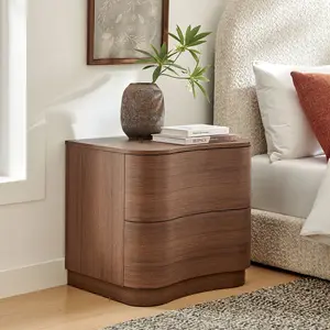 Mirae 2-Drawer Curved Nightstand in Brushed Brown Oak