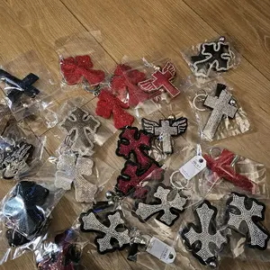 Crosses and Angel Wings Bling Keychain Charms - Assorted Colors and Designs for Personalized Accessories