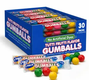 Lalees Bulk Gumballs - No Artificial Dyes - Pack of 30 Tubes - Rainbow Gum Balls Tubes - Tutti Frutti Flavored - Bulk Chewing Candy for Sporting Events