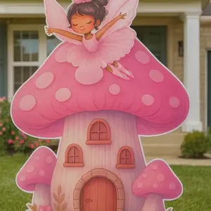 Fairy House Cutout Party Prop Backdrop Centerpieces for Girl Birthday Party Decorations Pink Mushroom Design