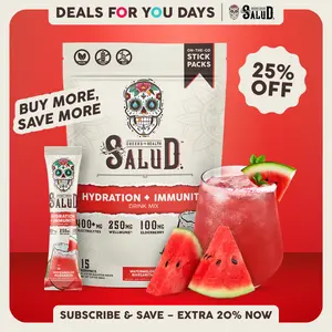 Salud 2-in-1 [Hydration + Immunity - Watermelon Margarita] Electrolytes Powder, Agua Fresca Drink Mix, Elderberry, Dairy & Soy Free, Non-GMO, Gluten Free, Vegan, Low Calorie, 1g Sugar (15 Servings)
