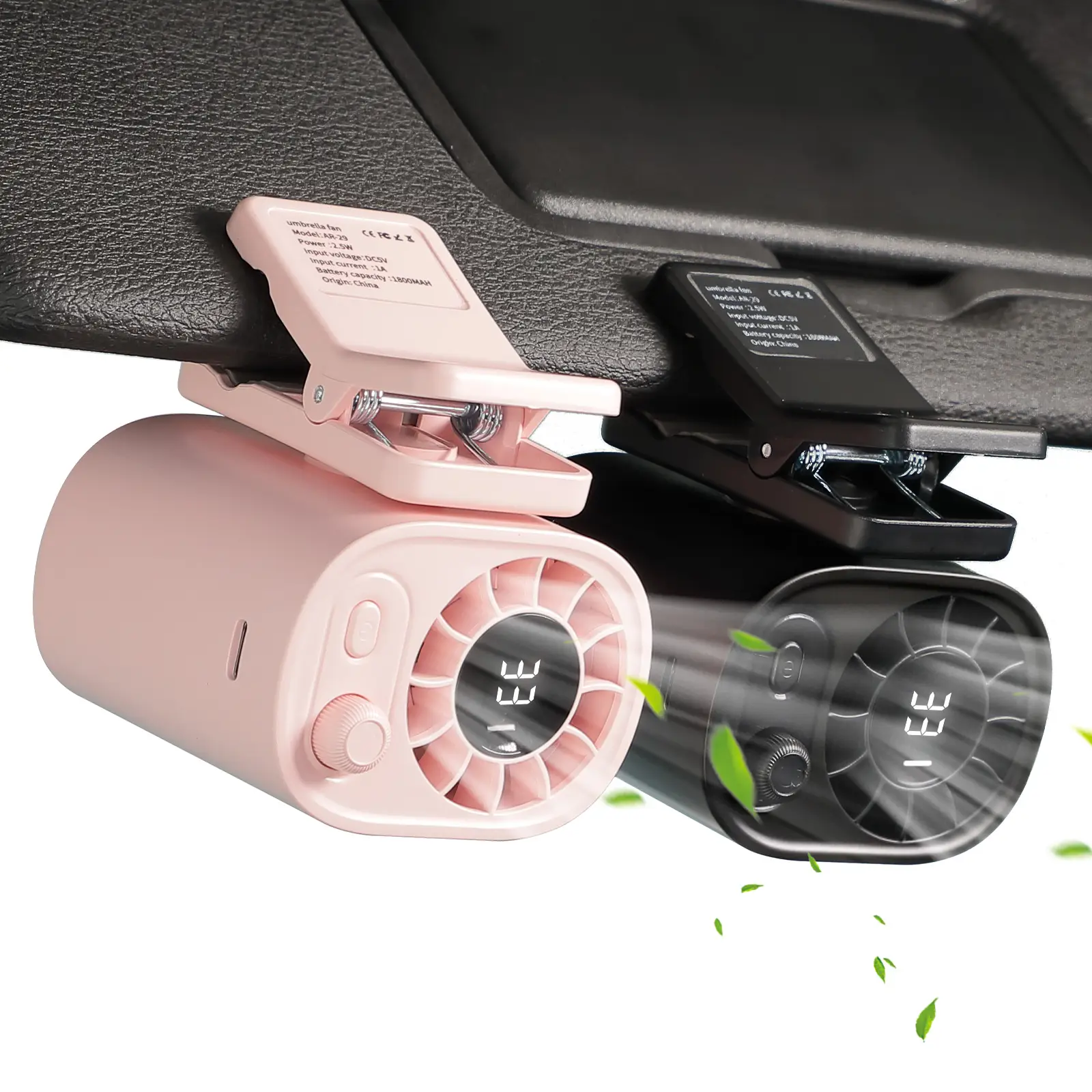 JOYTUTUS Premium Car Clip On Fan with LCD Display 360° Rotation 100 Speeds Adjustable USB Rechargeable 1800mAh Battery Compact Personal Cooling Techno