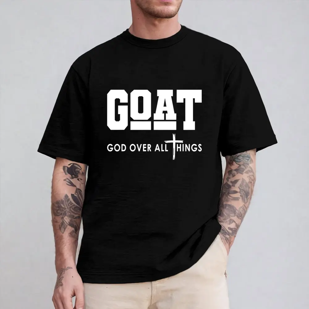 Unisex Goat God Graphic Cotton Short-Sleeve Crew Neck T-Shirt - All-Seasons Casual Sports Top, Machine Washable, Dry Clean Compatible