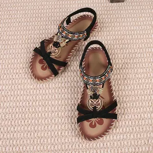 Women's Summer Floral Sandals - Comfortable Beach Elastic Strap Flats