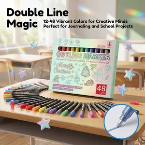 12-48 Color Valve Dual Line Pen Set, DIY Fluorescent Pens, Student Drawing Twin-Tone Markers, Christmas Card Glitter Pens, Metal Highlighter