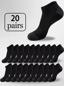 Men's Spring Summer Casual Breathable Thin Patchwork Ankle Socks, 20 Pairs, Comfortable and Lightweight, Perfect for All Seasons, Sock Set