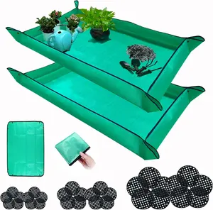 2PCS Repotting Mat for Indoor Plant Transplanting and Mess Control, 43" X 29" Waterproof Plant Potting Mat Foldable Gardening Succulent Plant Mat Large, with 30 Pieces Pot Hole Mesh Pads
