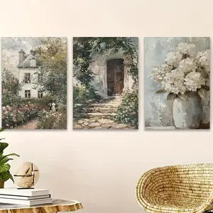 3-piece set of exquisite wooden-framed art deco vintage cottage rose garden hydrangea posters, suitable for home art decoration, wall art, bedroom, living room, and wall decor, making it a perfect gift for Easter and Mother's Day