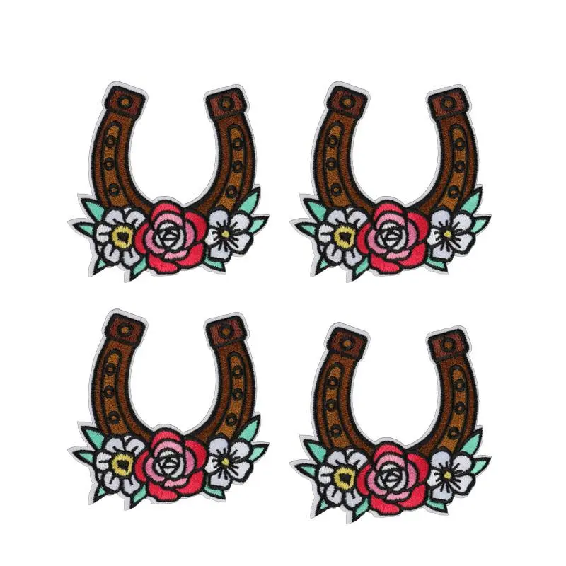 4 Pcs Floral Embroidery Horsehoe Patches