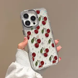 A Retro Cherry-Themed Phone Case with a Cute Design Featuring Sparkling Stars And Diamonds, Compatible with Iphone 17, 16, 15,14,13,12