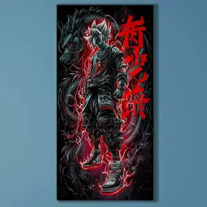 1 set of DIY diamond painting kit, 5D diamond art kit, DIY decoration anime character, black dragon, red light. Mosaic, diamond art, DIY art home decoration.