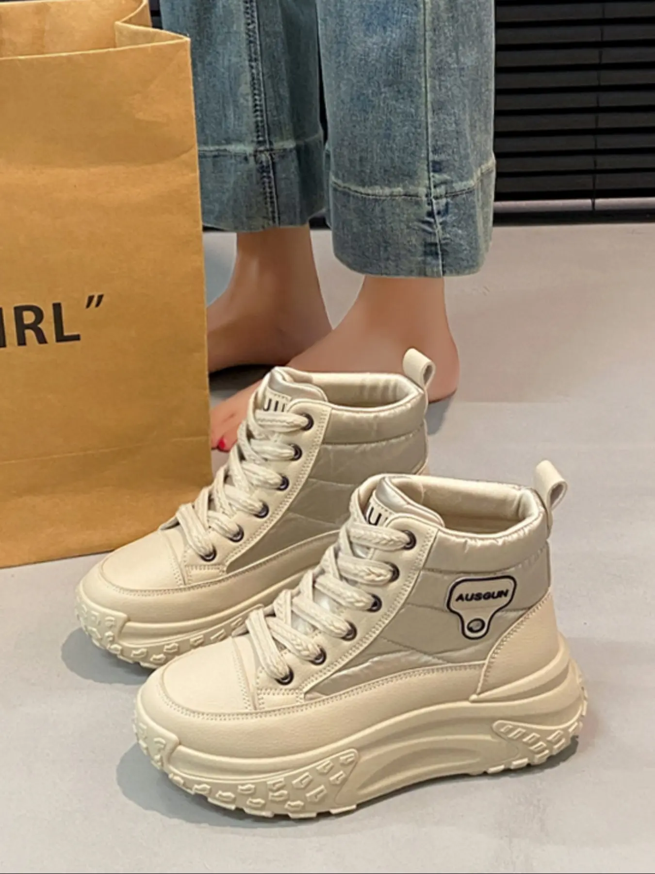 Korean Style High Top Dad Shoes for Women, Student Sports Running Casual Thick Sole Height Increasing Sneakers, Comfortable and Stylish Footwear