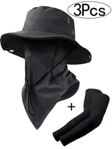 3Pcs- Wide Brim Sun Hat Set with Face Neck Protection, Lightweight Breathable Fabric, Unisex Summer Outdoor Activities