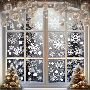 Christmas Window Cling Stickers, Winter Snowflake Design Decorations, Static Glass Decals for Cabinets & Backgrounds, Decorative Decal