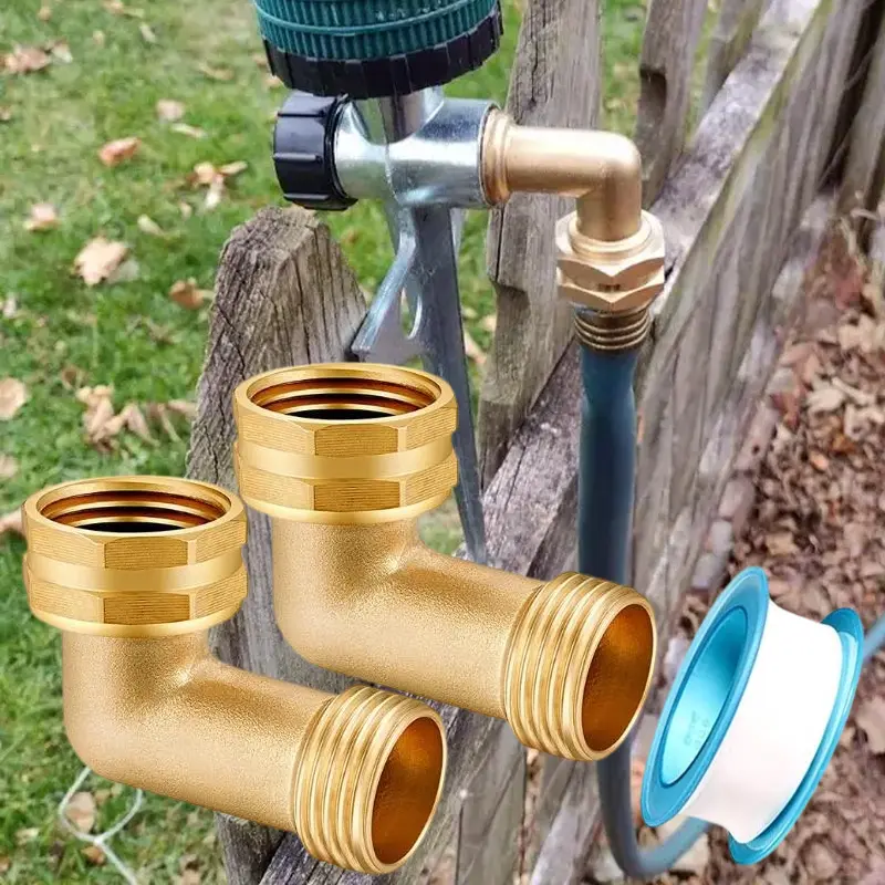 Solid Brass 90° Angle Hose Elbow Connectors (2 Pack, 3/4" Threaded) - Leak-Free, Durable, Easy-to-Install Outdoor Connectors That Connects Hoses, With Extra 2 Pressure Washers for RV Watering & Irrigation