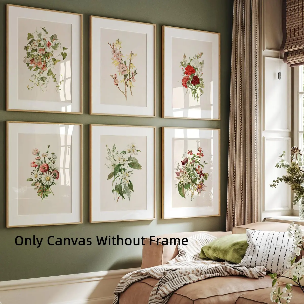 Set of 6 Unframed Vintage Flower Botanical Canvas Posters, Minimalist Floral Wall Art, Farmhouse Prints, Wall Art Decoration, Room Decor, Waterproof Canvas Wall Art, Artwork Wall Painting For Gift, Wall Picture for Living Room, Bedroom