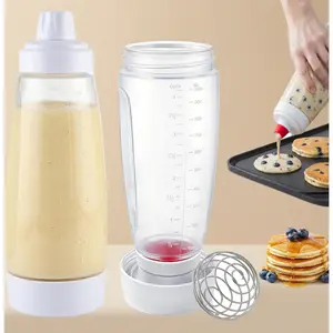 2 pack batter dispenser and mixer bottle with whisk ball squeeze for pancake waffles cupcakes crepes heat resistant silicone BPA free Blackstone tool