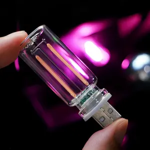 Car USB Night Light Touch Dimmable LED Filament Lamp Led Neon Lights Portable Lighting Plug and Play Decorative Adjustable Atmosphere Light for Car Bedroom Christmas Present