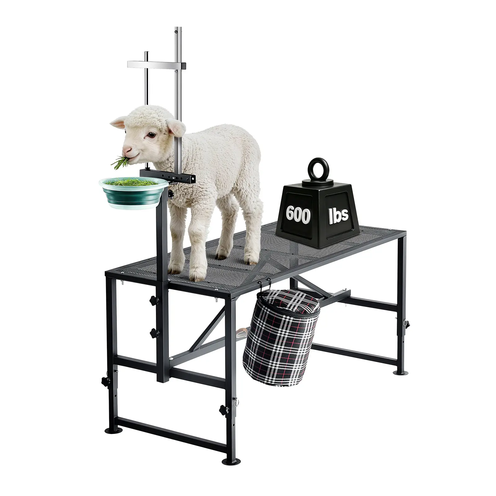 【SummerFinds】VEVOR Steel Frame Goat Milking Stand Supplies, 600lb Heavy-Duty Unit with Reinforced Welds, Feed Bin, Adjustable Headpiece, Tool Box, 51"x23" Platform, Oxford Fabric Stanchion, 22lb Capacity, Easy Setup for Goat/Sheep Daily Care