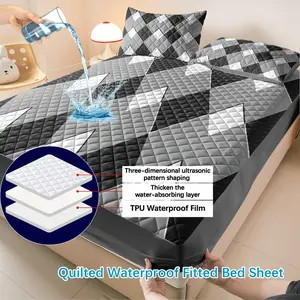 Waterproof Bedding Set, Cotton Filled Mattress Protector, Geometric Nordic Style, All-Season Use, Includes Pillowcases, Bedroom & Guest Room
