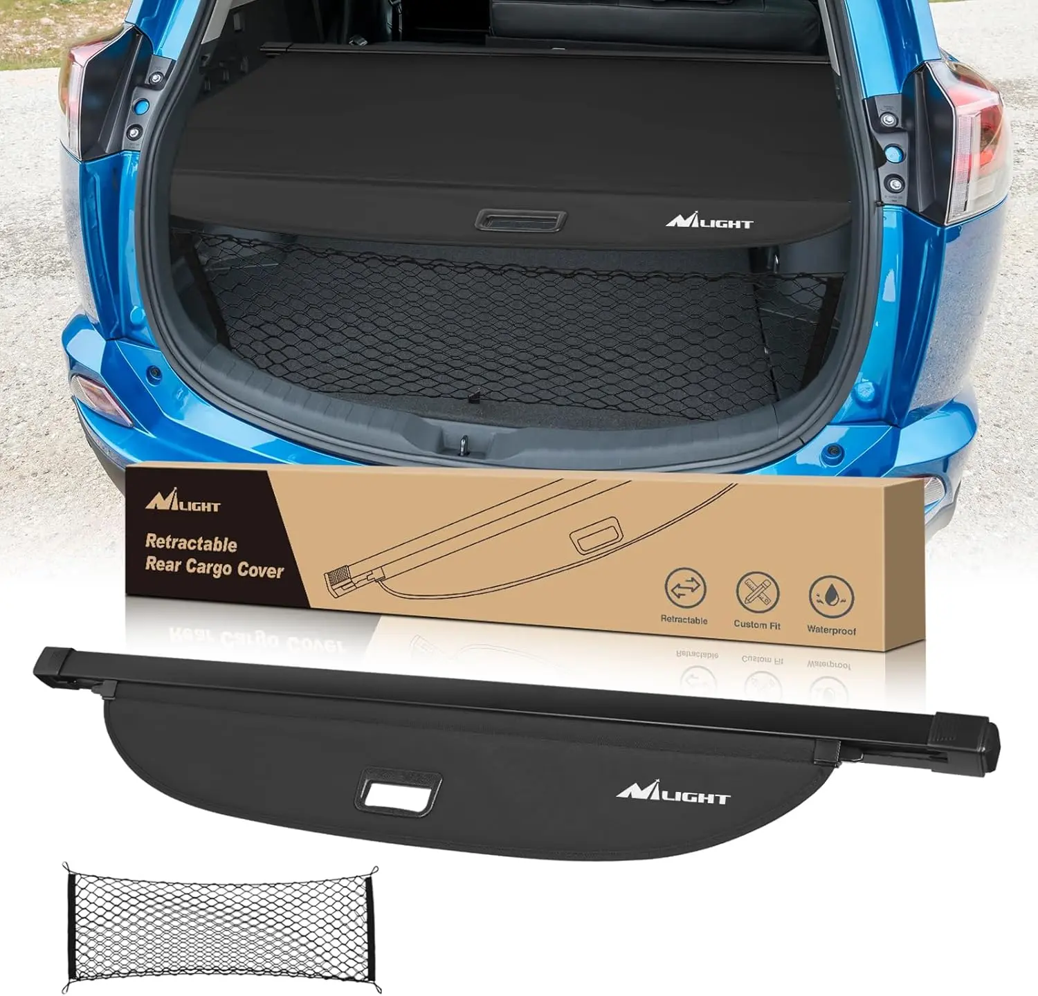 Nilight Trunk Cargo Cover for Toyota RAV4 Accessories 2013 2014 2015 2016 2017 2018, Retractable Security Shade Rear Cargo Cover, with Trunk Storage Net, 1-Pack, Car Accessory, Vehicle Accessories