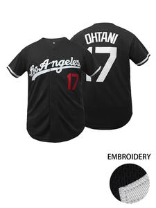 Men's Letter & Figure Embroidered Baseball Jersey, Casual Loose Short Sleeve V Neck Baseball Top for Fall & Winter, Men's Sportswear for Training & Competition