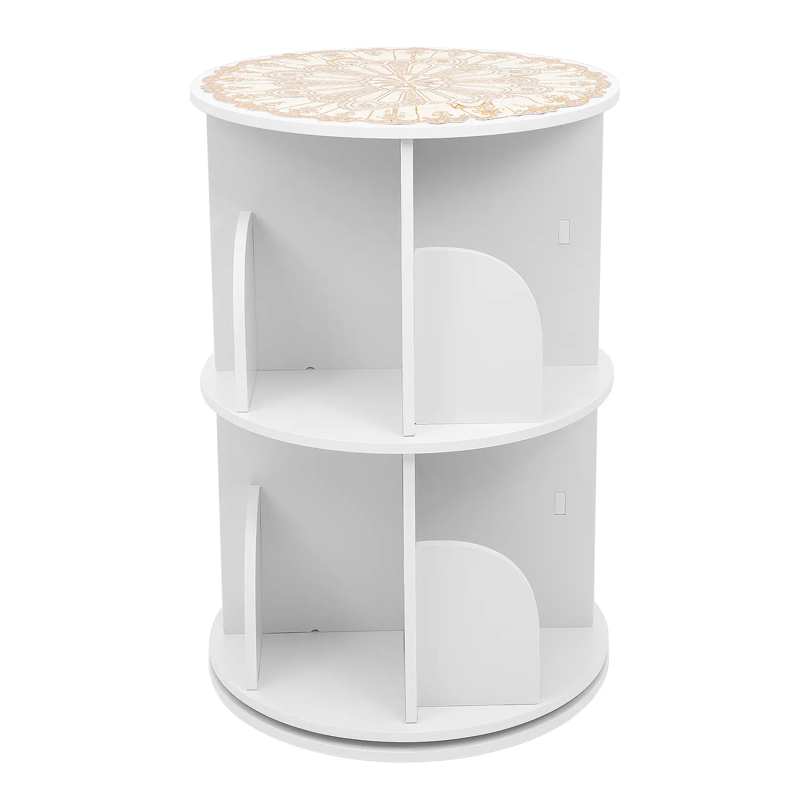 White Round 360° Rotating Turntable Bookshelf - 2-Tiered 8-Section PVC+Alloy Storage Rack, 40×59.5 cm, 5.44 kg (12 lbs), Adjustable, 60 kg Capacity, Space-Saving Modern 360 Degree Spinning Racks & Displays, Assembly Required, for Home Office Books & Toys,