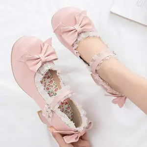 Women Kawaii Block Heel Mary Janes Pumps with Bow Platform Dress Pumps Chunky Heel Cute Lace Sweet Party Shoes for Girls