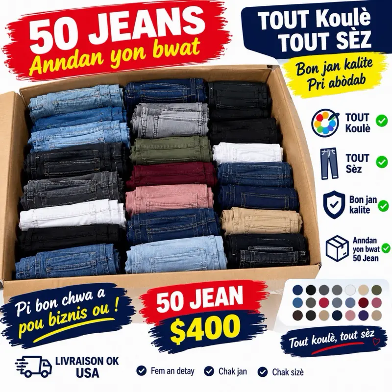 Wholesale Jeans for Sale – 50 Pieces Per Box | All Colors & Sizes Available! �