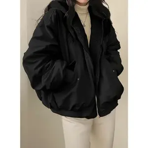 Women's Winter Puffer Hooded Coats - Reversible Fleece & Lamb Wool Cotton Jackets, Oversized Baggy Full Zipper Long Sleeve Warm Loose Short Down Coats With Pocket