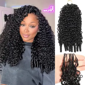 OQ HAIR Burmese Curly Crochet Hair Natural Black Machine Made Feather Crochet Human Hair Extension Miracle Knots Boho Braids