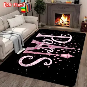 2D flat large best-selling velvet carpet, pink decorative pattern with heart-shaped embellishments, starry background for living room, hallway, bedroom, and game room modern home decoration carpet