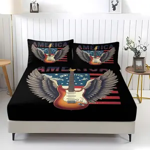 American Flag Themed Bedding Set, Includes 1 Fitted Sheet & 2 Pillowcases, Non-Slip Dustproof Cover, Ideal for Patriotic Home Decor