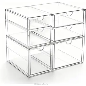 Acrylic Drawer Makeup Organizer with 6 Drawers (Not for Baby Bottle), Set of 2 Office Desk Organizers Accessories, Clear Stackable Storage Drawers for Vanity, Craft (Largest Drawer 4" Tall)DD16MunchMingle