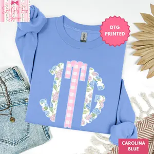 Custom Grandmillennial Monogram Sweatshirt ~ (Leave First Name Initial, Last Name Initial, Middle Name Initial in Notes at Checkout), Custom Name Sweatshirt, Personalized Name Sweatshirt, Custom Monogram Sweatshirt, Floral Monogrammed Sweatshirt