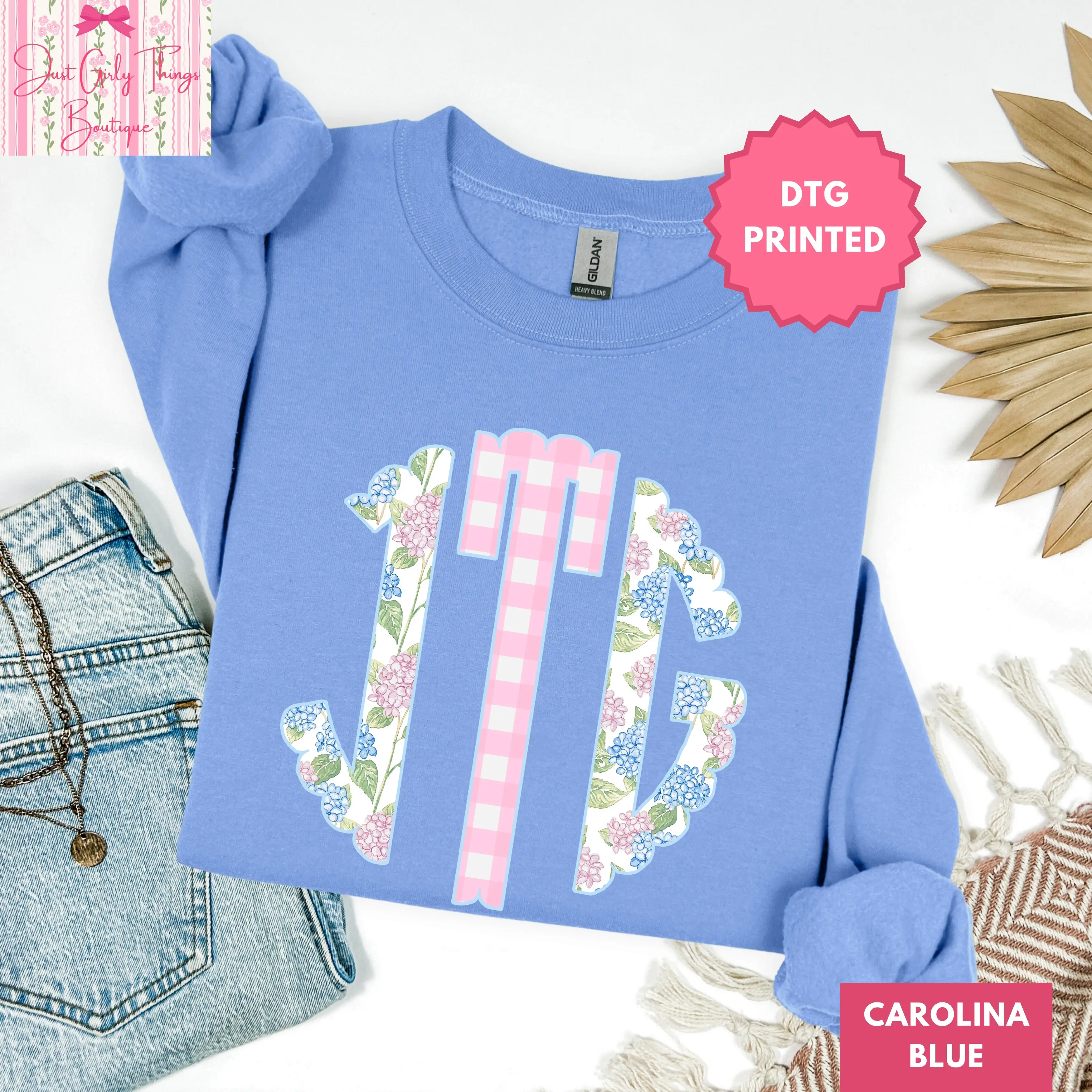 Custom Grandmillennial Monogram Sweatshirt ~ (Leave First Name Initial, Last Name Initial, Middle Name Initial in Notes at Checkout), Custom Name Sweatshirt, Personalized Name Sweatshirt, Custom Monogram Sweatshirt, Floral Monogrammed Sweatshirt