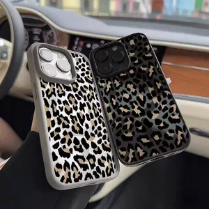 Black brown leopard print phone case, suitable for iPhone 17 E Air Pro ProMax iPhone16 15 14 Plus 13 12 Mini 11 X XS XR new anti-fall protection case, Magnetic phone case, Frame shock resistant phone case, transparent back design, perfect gift