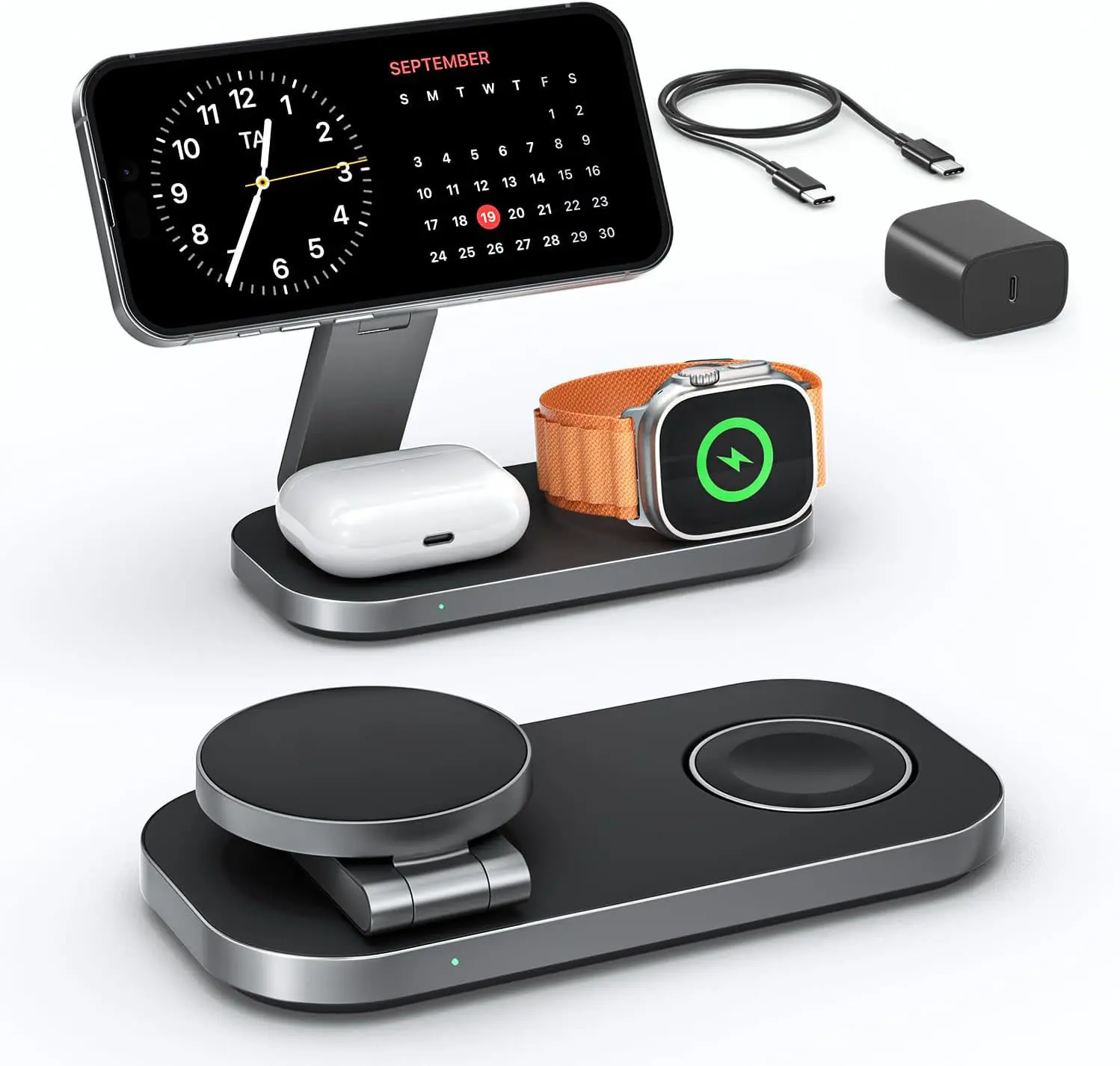 Ressonic 3-in-1 Foldable Magnetic Wireless Charger - 15W Fast Charge Station for iPhone 16/15/14/13, Apple Watch & AirPods - Portable Travel Power Hub with StandBy Mode Support