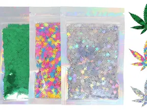 3 Pack - Green, Rainbow & Silver Holographic Leaf Glitter - Solvent Resistant & Cosmetic Grade - Face Body Nails Resin Arts & Crafts, Tumblers, Bath Bombs, Resin - Weed Pot Mary Jane Leaf