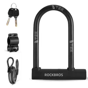 ROCKBROS Bicycle U-lock Steel Carbon Bike Lock Anti Theft w/ 2 keys Black Lock ROCKBROS Bicycle U-lock Steel Carbon Bike Lock Anti Theft w/ 2 keys Black Lock