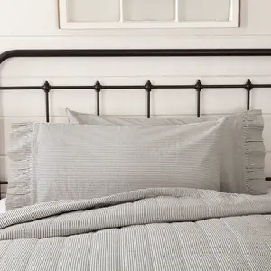 Americana Seersucker Blue Ticking Stripe Pillow Cases