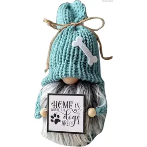 Handmade Knitted Dog Lovers Gnome Figurine - "Home Is Where The Dogs Are" Scandi Cloth Fairy Ornament, Christmas Gift for Holiday Use, Home Accessories & Decoration