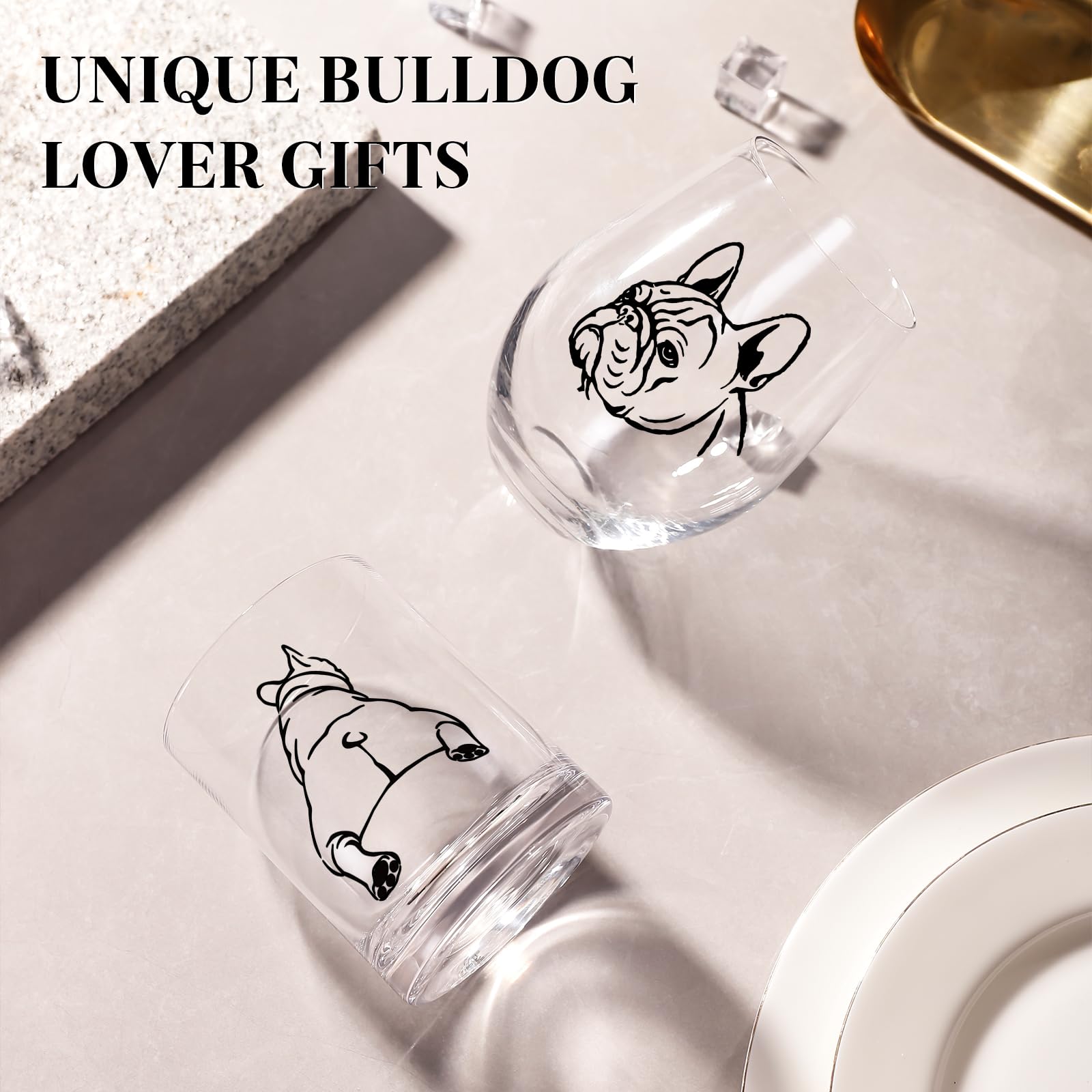 French Bulldog Wine Glasses Set 2 - Funny&Cool Bulldog Puppy Dog Gifts for BullDog Lovers - Drinkware Round Indoor