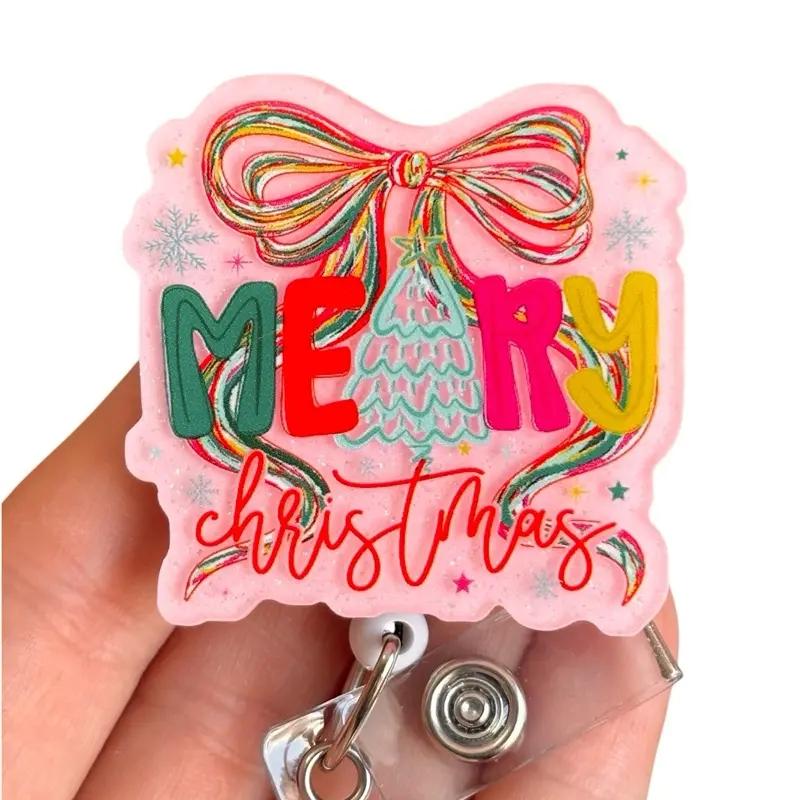 Glitter My Badge Merry Christmas nurse badge reel for nurse and hospital workers. Badge clip Badge pull - Retractable swivel clip with a 360 rotation. Great gift for coworker.