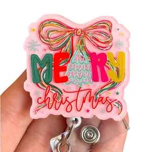 Glitter My Badge Merry Christmas nurse badge reel for nurse and hospital workers. Badge clip Badge pull - Retractable swivel clip with a 360 rotation. Great gift for coworker.
