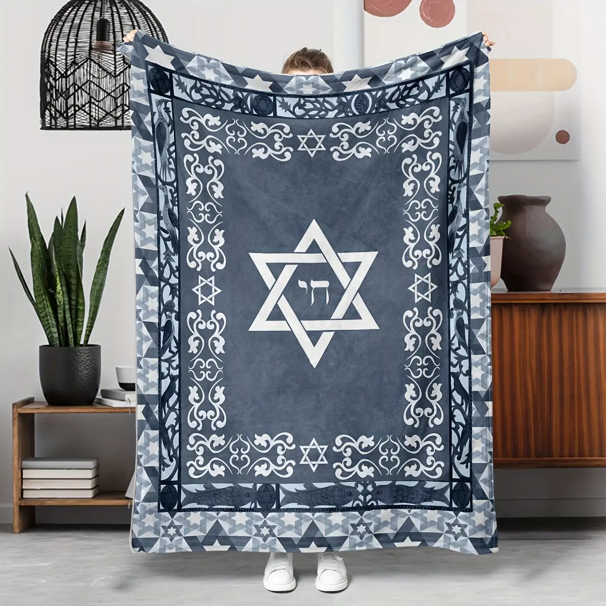 1Pc Star Of David Design Print Blanket, Jewish Cultural Throw, Suitable For Sofa, Bed, Office Nap Blanket, Outdoor Camping And Travel Cover, Extra Large Soft & Comfortable - Machine Washable - Tear-Resistant - All-Season Use, Christmas, Father's Day