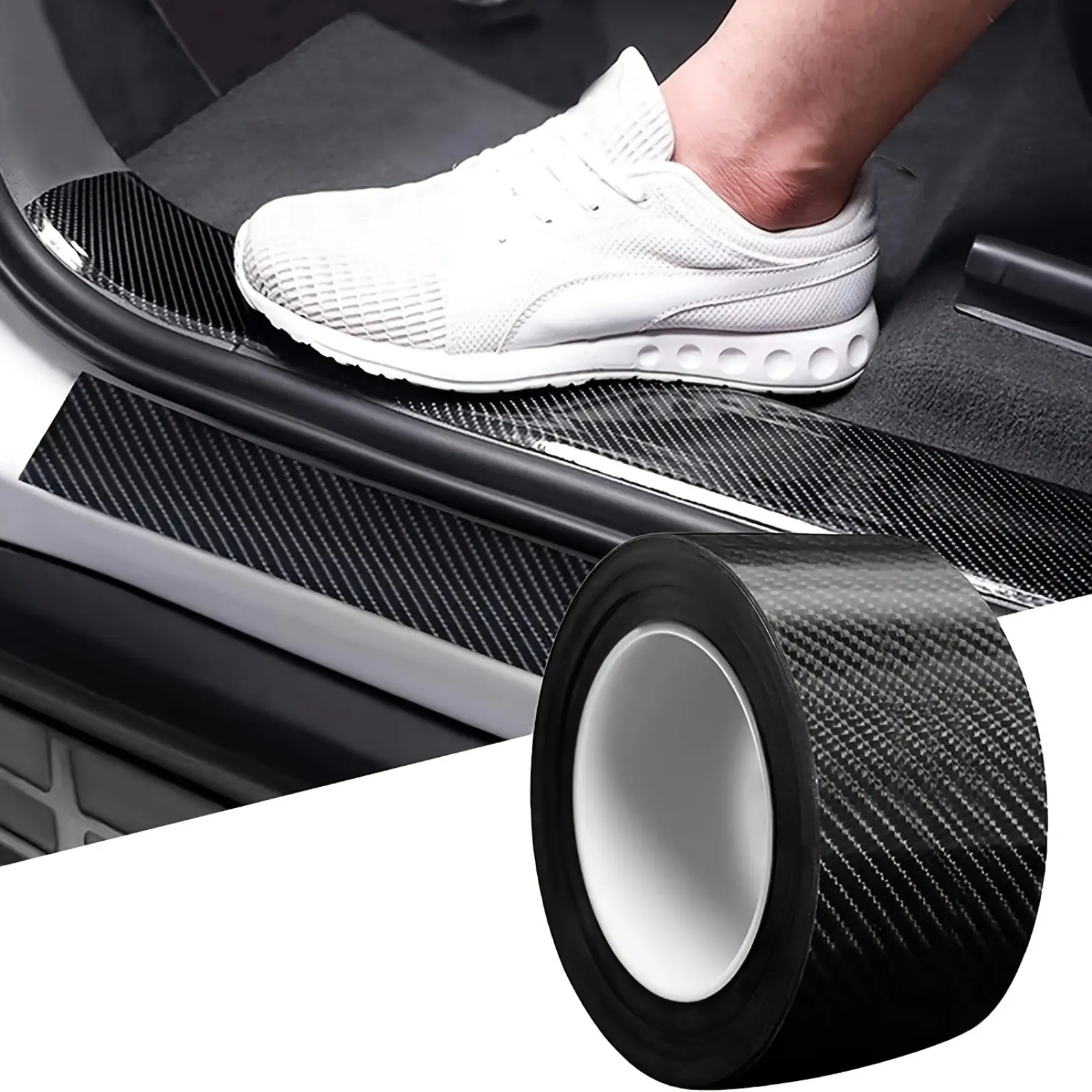 Revamp Your Ride: 3D Carbon Fiber Vinyl Wrap Sticker - Anti-Scratch Car Body Decal for Ultimate Style! Universal Carbon Fiber Sheet for Door Sill Protector, Perfect DIY Interior & Exterior Trim!