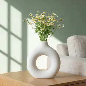 Creative Circle Ceramic Vase, Geometric Design for Living Room, Dining Table Decor, Entryway Home Ornament, Unique Floral Arrangement Holder